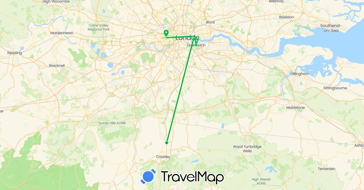 TravelMap itinerary: driving, bus in United Kingdom (Europe)